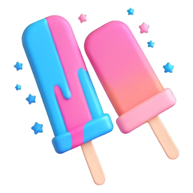 3D iOS style popsicle with blue and pink colors, star decorations, and a melting effect sticker