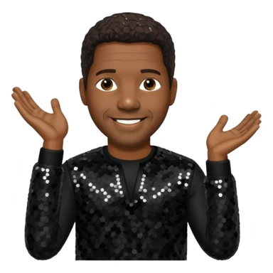 Denzel Washington with dark brown hair, black sequin outfit sticker