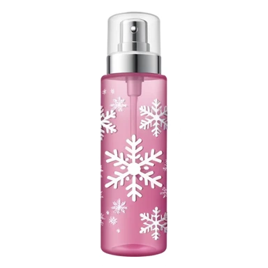 cynderical shaped pink body mist bottle with white snowflakes sticker