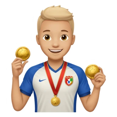 Happy light soccer player with a first-place medal
 sticker