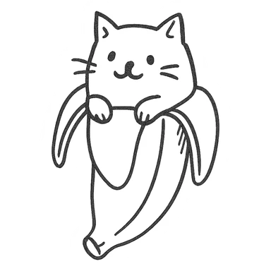 hand drawn outlined banana cat icon sticker