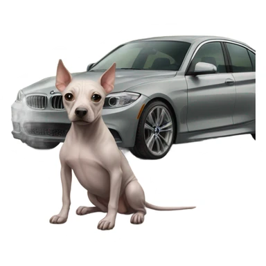American Hairless Terrier with bmw sticker