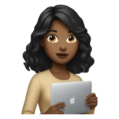Girl with black hair and brown skin hold macbook sticker