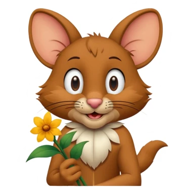 Jerry from tom and jerry, giving a flower sticker