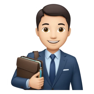a financier asian man with a portfolio sticker