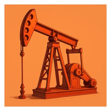 Сгенерируй мне нефтекачалку в мультяшный реалистичный стиль, мягкий тёплый свет, чистые контуры, детализировано, гладкая цифровая отрисовка, оранжево-красная цветовая палитра. На однородном фоне. Металическую sticker