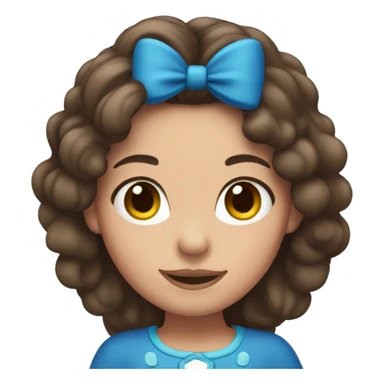 girl with brown eyes and long brown hair wearing blue minnie ears sticker