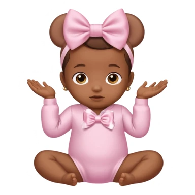 Brown skin baby with satin baby pink onesie and white bow sticker