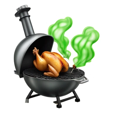 Rotisserie chicken smoking on a grill with green gas coming out of it sticker