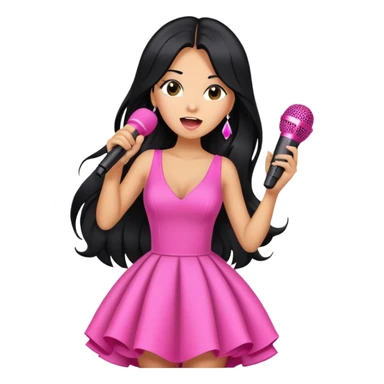 pink microphone, music, singing, long black hair tanned woman, glam dress sticker