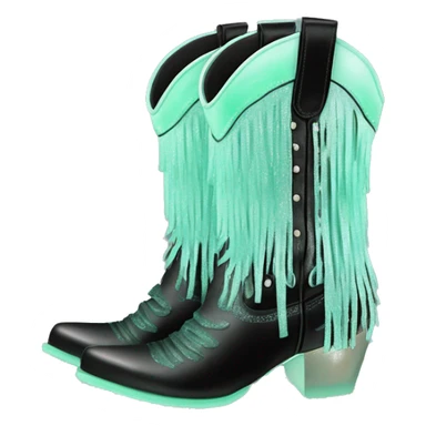 Realistic pastel mint green to black ombre pair of fashion cowgirl boots with sparkly shiny glitter fringe on them. sticker