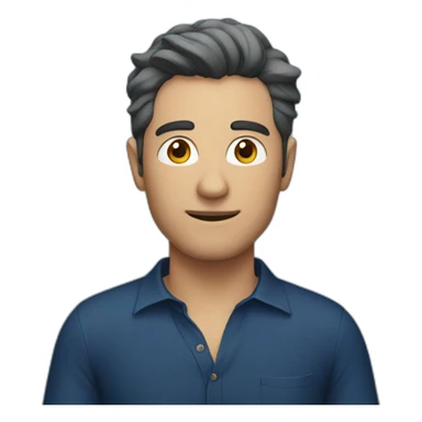 man dark blue shirt with key sticker