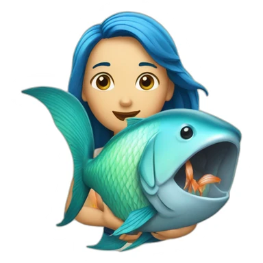 sirène qui mange un poisson sticker
