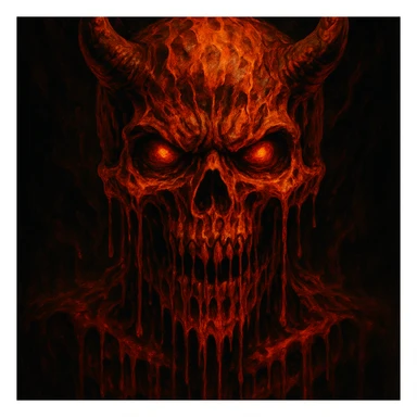 a devil skull that is melting, in a dramatic, detailed style sticker