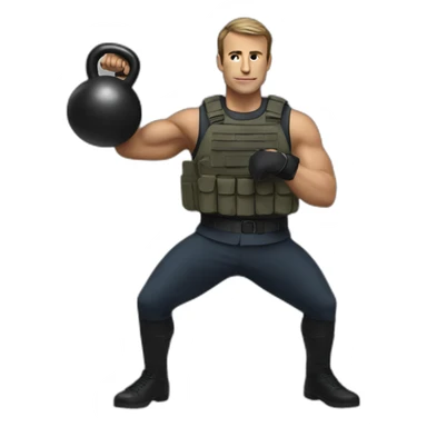 Macron soldier with kettlebell sticker