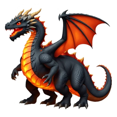 Le Molosse de Lave, c’est un monstre volant fait de roche et de magma, genre un dragon golem sorti d’un donjon niveau enfer.
Son corps est énorme, tout en pierre noire craquelée sticker