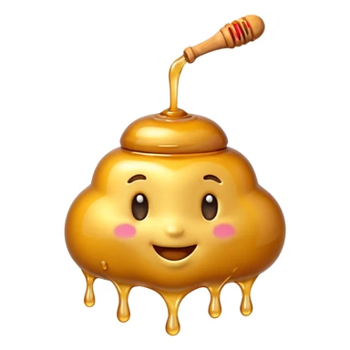 3D iPhone style emoji of golden honey, thick and glossy texture, dripping slowly, isolated on white background, soft shadows, high detail, playful and cute. sticker