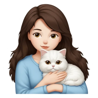 Brunette woman snuggling white Persian cat sticker