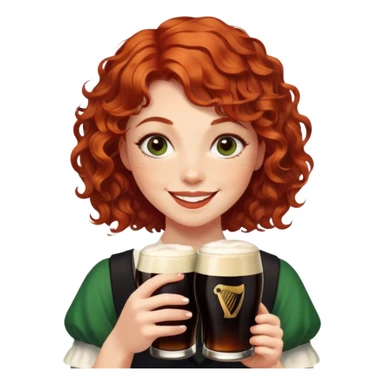 Short curly red hair Irish girl smiling with Guinness  sticker