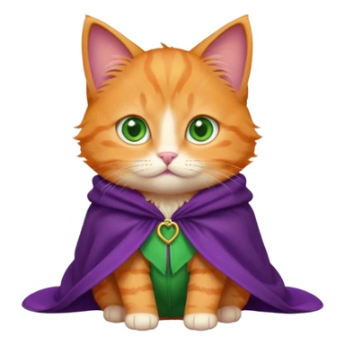 baby orange cat green eyes, in purple cloak sticker
