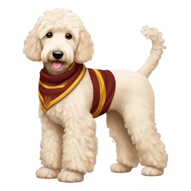 Cream Goldendoodle with harry potter outfit sticker
