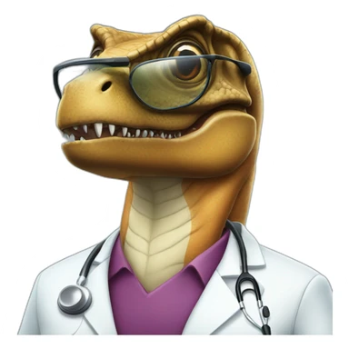 t-rex head in medical uniform and black glasses sticker