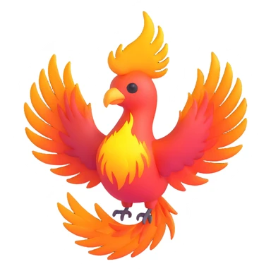 Transform this 3D emoji phoenix into a dark phoenix: make the bird's body black, with shining, vivid flames in orange, red, and yellow. Keep the background transparent. sticker