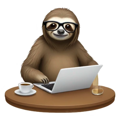 tired sloth wearing glasses with laptop and espresso tonic sticker