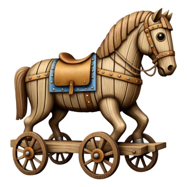 a huge trojan horse made from wood and on wheels sticker
