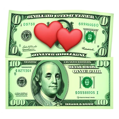 Dollar bill with hearts sticker