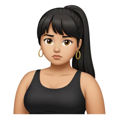 Latina girl with bangs black long hair in pony tail plus size black dress disappointed  sticker