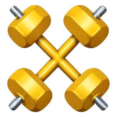 Generate a high-quality image of two generic yellow dumbbells stacked in a cross shape on a plain white background, realistic shading and lighting, no logos or brand markings, high-resolution.
 sticker