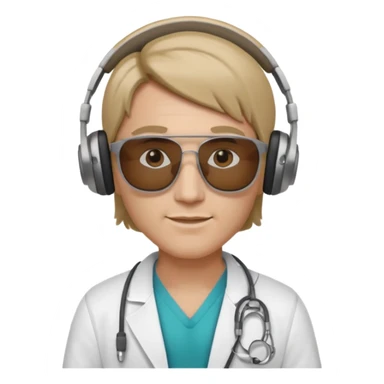 White tesla model 3 with a cool physician with dark blond hair, beats and sunglasses next to it sticker