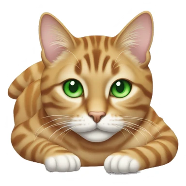 A big tabby cat with green eyes is laying flat on his stomach  sticker