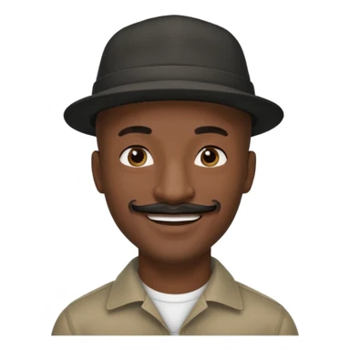 a tall dark hansome black man shaved head thin mustash with compton hat sticker