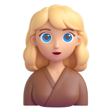 Make the woman's hair just a little longer, adding subtle hints of brown, red, and gold to the blonde hair. Keep the 3D emoji style, blue eyes, and shrugging pose, with no background. sticker