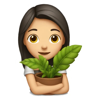 Brunette Girl hugging plant sticker