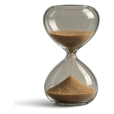 3D hyperrealistic hourglass, detailed, 4K render, transparent glass with visible sand inside, transparent background sticker