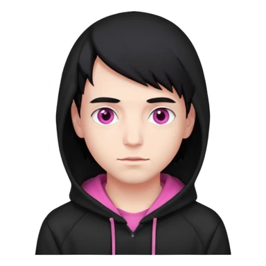 young man that has pink eyes with black hair and wearing a black hoodie sticker