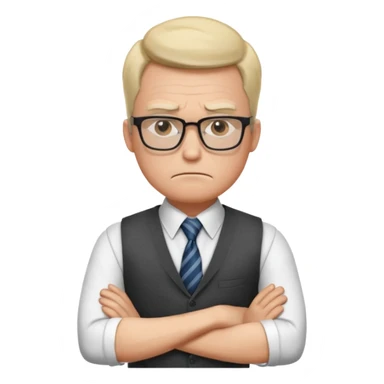 Frowns with Glasses, Strict Teacher: Man with square glasses, vest and tie, arms crossed, angry face

 sticker