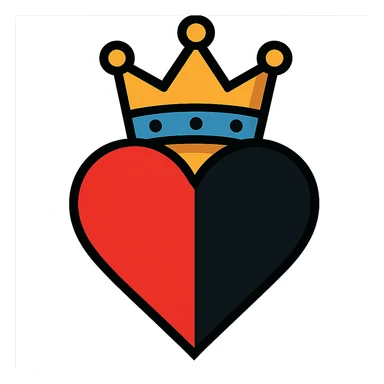 heart 75% red and 25% black with a queen's crown on top in vibrant toon style sticker