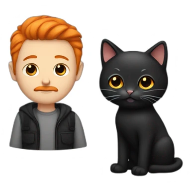 a white guy with orange hair and mustache holding a black haired cat sticker