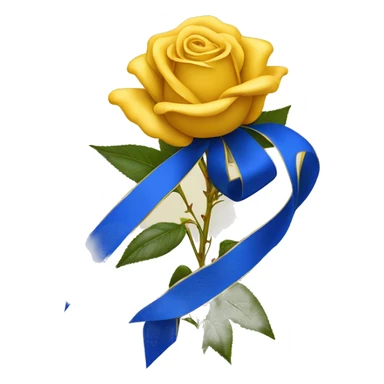 Royal blue and gold ribbon tied around the stem of a yellow tea rose sticker