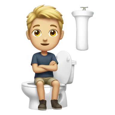 A boy with light skin sitting on a toilet sticker