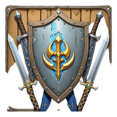  two sword cross, next to or in front of a shield, world of war craft style, elven flare sticker