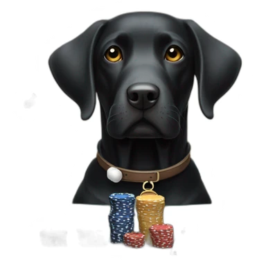 Black Labrador dog with white strip on his neck at poker table sticker