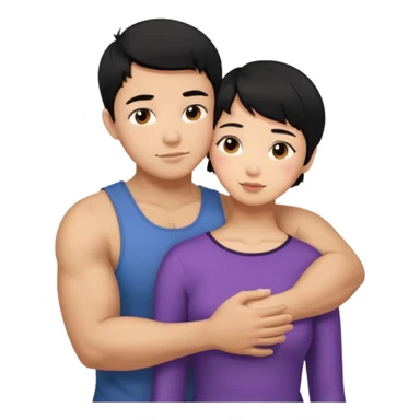 buff Asian Man black hair hugging girl with black pixie cut  sticker