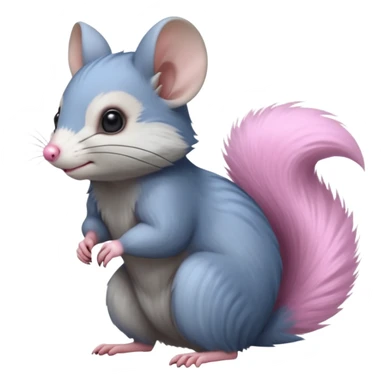 Blue-pointed, grey, soft natural realistic romantic vintage antique divine beautiful elegant pretty precious cute young youthful  Fakémon-Pokémon-alien-opossum-squirrel-feline-chinchilla-rodent-hybrid-creature with a big fluffy bushy tail (full body) sticker
