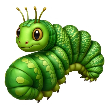 Cinematic Realistic Noble Caterpillar Portrait Emoji, Poised and serene, with a slender, segmented body covered in vivid, detailed green scales accented by subtle natural patterns, and a tiny, focused face with delicate, inquisitive eyes, rendered with lifelike texture and soft natural lighting, high shine, intelligent and delicate, styled with an air of woodland elegance, focused and attentive, soft glowing outline, capturing the essence of a watchful and confident looper caterpillar that appears ready to inch gracefully out of the screen with natural authority! sticker