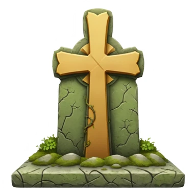 A gravestone emoji with a cross on top, detailed stone texture sticker